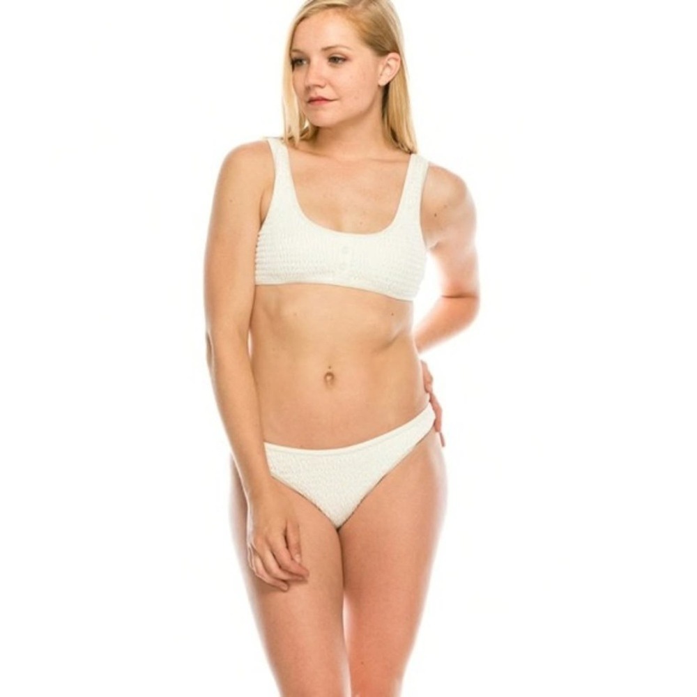 NWT Kendall & Kylie Optic White High Waist Henley Bikini Bottoms Size XS